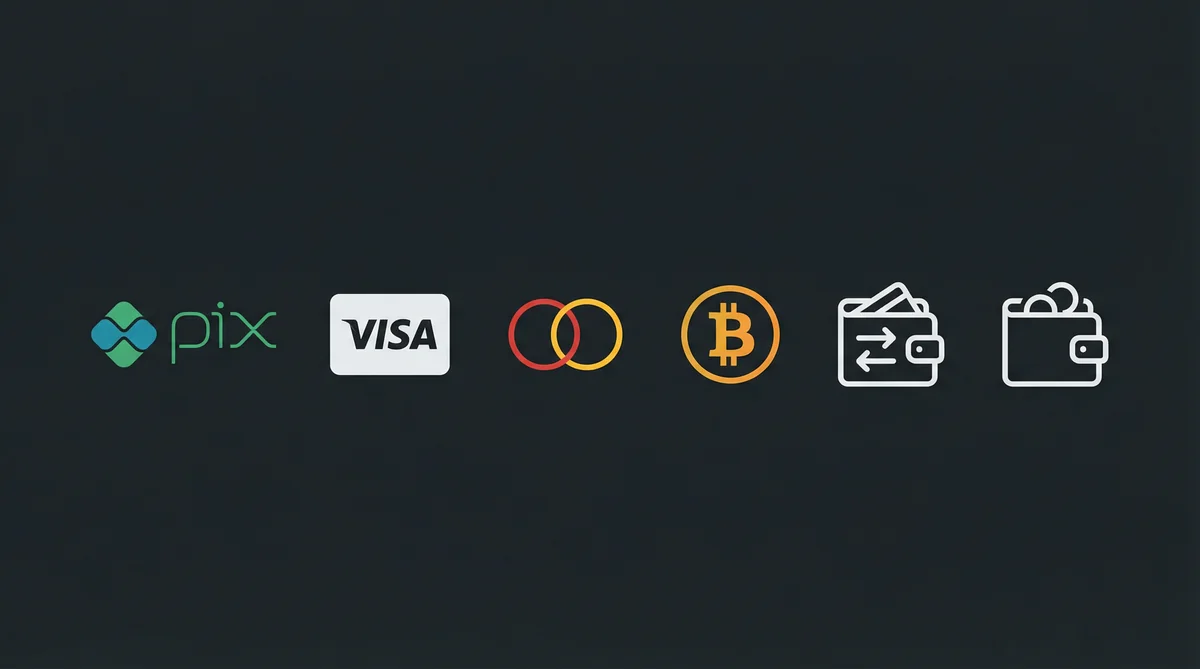 Métodos de pagamento PIX Visa Mastercard Bitcoin